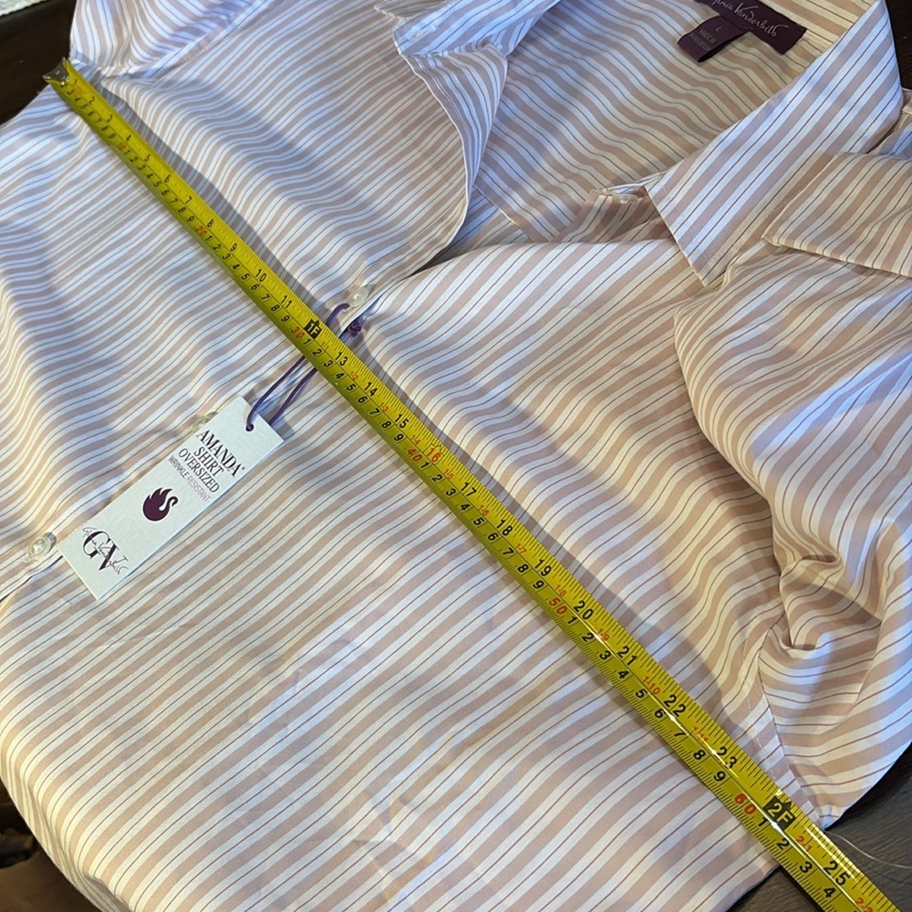 Gloria Vanderbilt Pink Striped Button Down Wrinkle Resistant Oversized Shirt - Picture 8 of 11